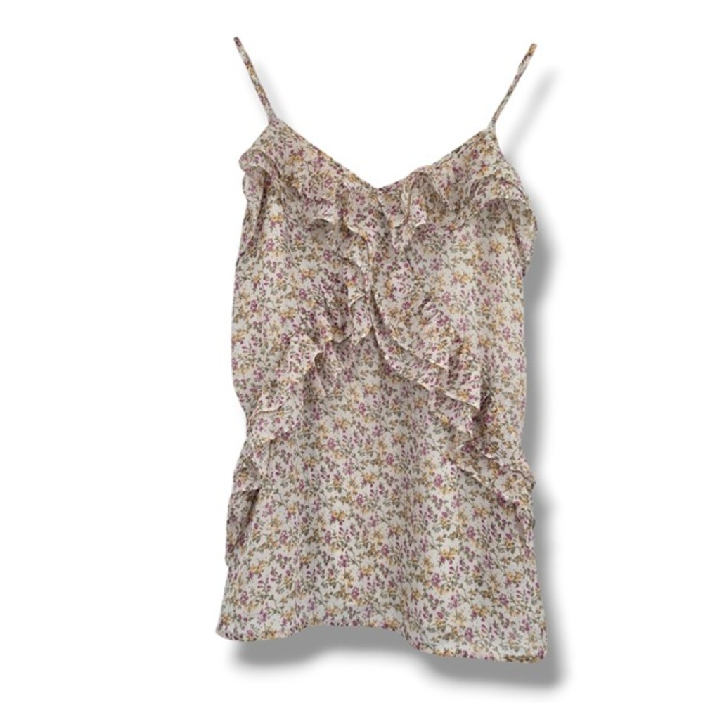 Candies Floral Ruffle Camisole Top Cream Purple Yellow Smocked Back‎ Large